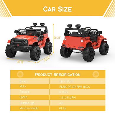 Electric Ride on Truck with Remote,12V 35Wx2Motor Power, 2.5Mph,Single Seat Ride on Car Toy for 3-8