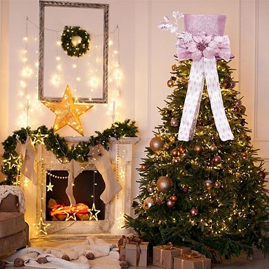 Christmas Tree Topper Bow, 9.84 in Glitter Christmas Tree Decoration with Bows Spruce Branch