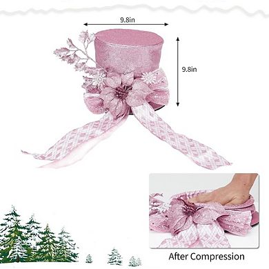 Christmas Tree Topper Bow, 9.84 in Glitter Christmas Tree Decoration with Bows Spruce Branch