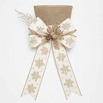 Christmas Tree Topper Bow, 9.84 in Glitter Christmas Tree Decoration with Bows Spruce Branch