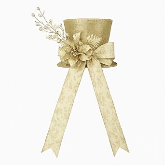 Christmas Tree Topper Bow, 9.84 in Glitter Christmas Tree Decoration with Bows Spruce Branch