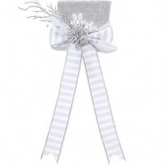 Christmas Tree Topper Bow, 9.84 in Glitter Christmas Tree Decoration with Bows Spruce Branch