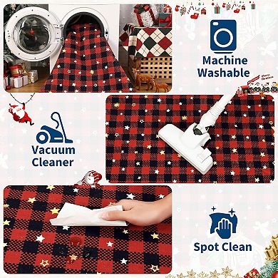 Christmas Rug,Washable Rug for Livingroom Soft Low-Pile Non-Shedding Checkered Print Holiday Carpet