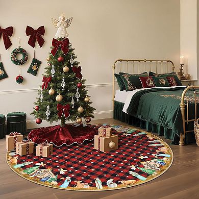 Christmas Rug,Washable Rug for Livingroom Soft Low-Pile Non-Shedding Checkered Print Holiday Carpet