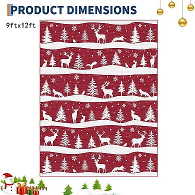 Christmas Rugs with Xmas Tree Reindeer Snowflake for Holiday Decor, Non Slip Low Pile Washable Rug
