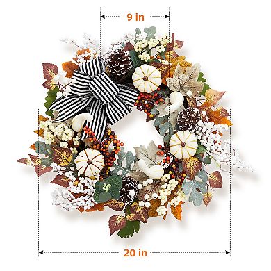 24 in Christmas Wreath with Light, Front Door Lighted Wreath with Pine Cones, Christmas Decorations