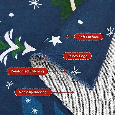Christmas Rugs with Tree Pattern for Holiday Decor, Non Slip Low Pile Washable Rug for Dining Room
