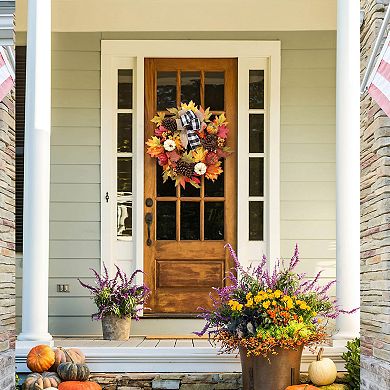 9FT Pre-Lit Christmas Garland w/Warm White LED Lights,Flocked Snow Pine Greenery for Staircase
