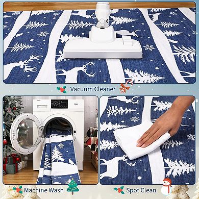 Christmas Rugs with Xmas Tree Reindeer Snowflake for Holiday Decor, Non Slip Low Pile Washable Rug