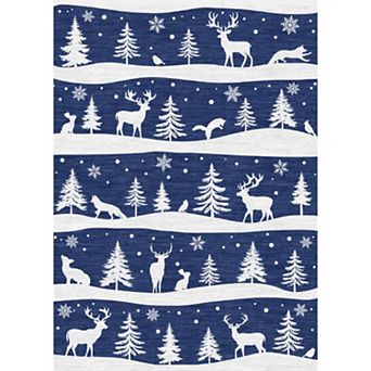 Christmas Rugs with Xmas Tree Reindeer Snowflake for Holiday Decor, Non Slip Low Pile Washable Rug
