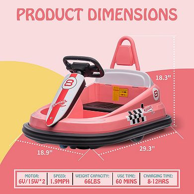 Bumper Car for Toddlers, 6V Electric Ride On Toys for Kids, 1.9 MPH Max Speed, Steering Wheel