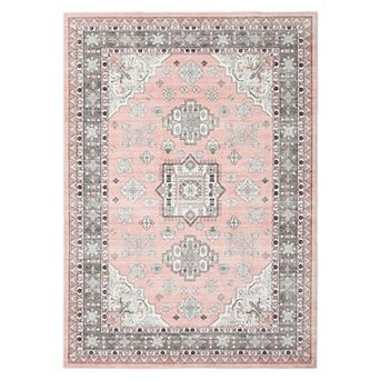Floral Print Area Rug Washable Non-Slip, Vintage Style Carpet for Living Room Bedroom Indoor