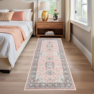 Floral Print Area Rug Washable Non-Slip, Vintage Style Carpet for Living Room Bedroom Indoor