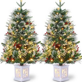 2 pc 3FT Prelit Artificial Christmas Tree with Lights,Artificial Christmas Tree with Snowflake Base