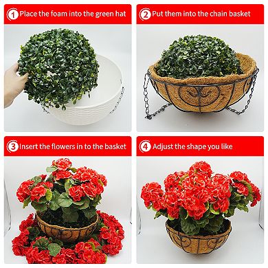 2 Set Artificial Outdoor Geraniums Flowers with Brown Basket, Artificial Hanging Flowers Plant