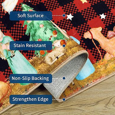 Christmas Rug,Washable Rug for Livingroom Soft Low-Pile Non-Shedding Checkered Print Holiday Carpet