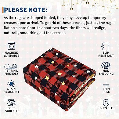 Christmas Rug,Washable Rug for Livingroom Soft Low-Pile Non-Shedding Checkered Print Holiday Carpet