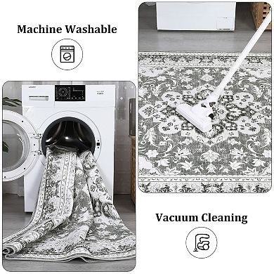 Vintage Area Rugs for Living Room,Soft Distressed Bedroom Carpet, Non-Slip Low Pile,Machine Washable