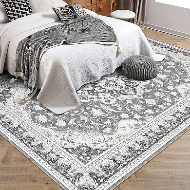 Vintage Area Rugs for Living Room,Soft Distressed Bedroom Carpet, Non-Slip Low Pile,Machine Washable