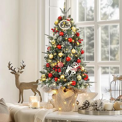 3 ft Pre-Lit Artificial Christmas Tree with 78 Warm White Lights, 8 Mode & Cloth Bag Base