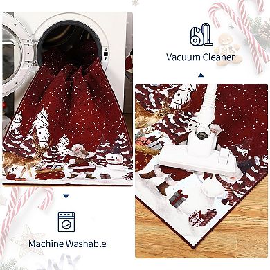 Christmas Area Rug, Machine Washable Xmas Santa Claus Rug, Non Slip Soft Bedroom Rugs Low Pile