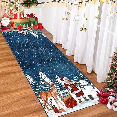 Christmas Area Rug, Machine Washable Xmas Santa Claus Rug, Non Slip Soft Bedroom Rugs Low Pile