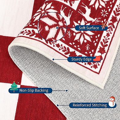 Washable Rug for Christmas Decor, Non Slip Carpet, Checkered Soft Low Pile Christmas Rug for Bedroom