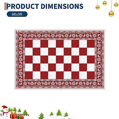 Washable Rug for Christmas Decor, Non Slip Carpet, Checkered Soft Low Pile Christmas Rug for Bedroom