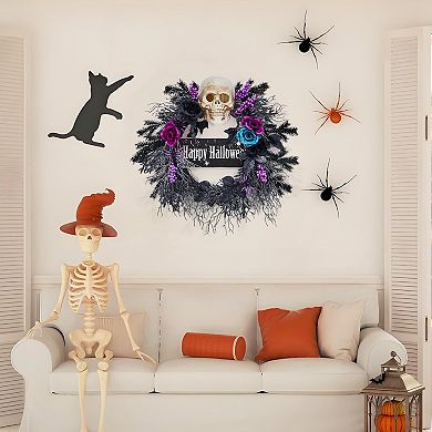 22 In Halloween Skeleton Wreath with Lights - Spooky Front Door Wreath