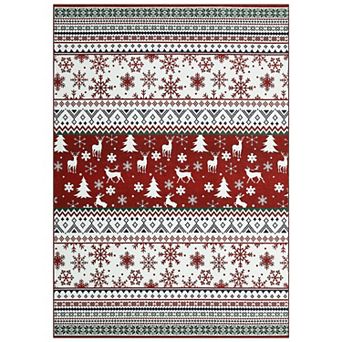 Christmas Washable Vintage Boho Red Medallion Area Rug,Indoor Mat for Bedroom Living Room DiningRoom