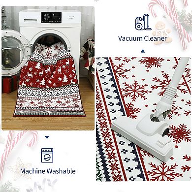 Christmas Washable Vintage Boho Red Medallion Area Rug,Indoor Mat for Bedroom Living Room DiningRoom