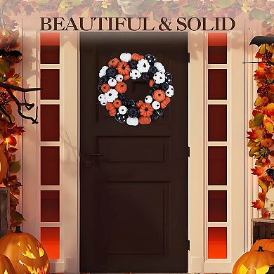 24" Christmas Wreath w/Cypress Leaves, Balls Ornament, Pre-Lit Front Door Christmas Wreath