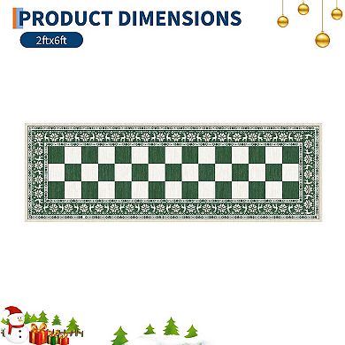 Washable Rug for Christmas Decor, Non Slip Carpet, Checkered Soft Low Pile Christmas Rug for Bedroom