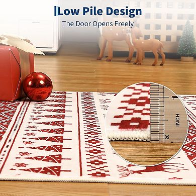 Christmas Area Rug, Washable Snowflake Carpet, Small Entryway Area Rug Non Slip Holiday Decorative