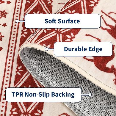 Christmas Area Rug, Washable Snowflake Carpet, Small Entryway Area Rug Non Slip Holiday Decorative