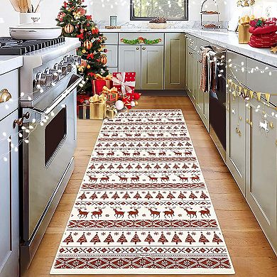 Christmas Area Rug, Washable Snowflake Carpet, Small Entryway Area Rug Non Slip Holiday Decorative