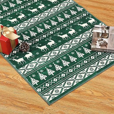 Christmas Area Rug, Washable Snowflake Carpet, Small Entryway Area Rug Non Slip Holiday Decorative