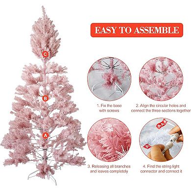 Prelit Artificial Christmas Tree with 250 Warm White LED Lights, Battery Operated Xmas Tree