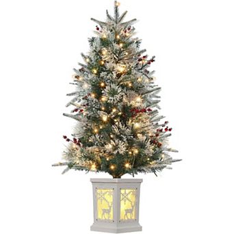 Small Christmas Tree,3FT Fiber Optic Artificial Christmas Tree with 78 LED Light&Snowflake Light Box
