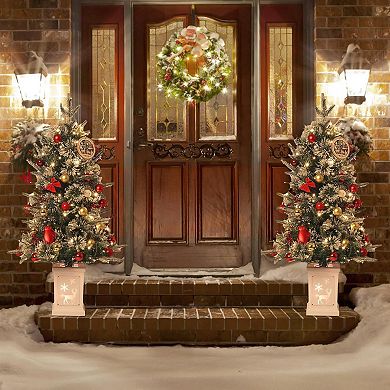 Small Christmas Tree,3FT Fiber Optic Artificial Christmas Tree with 78 LED Light&Snowflake Light Box