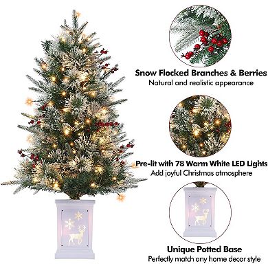 Small Christmas Tree,3FT Fiber Optic Artificial Christmas Tree with 78 LED Light&Snowflake Light Box