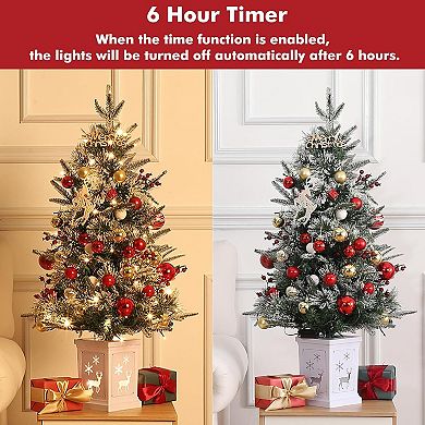 Small Christmas Tree,3FT Fiber Optic Artificial Christmas Tree with 78 LED Light&Snowflake Light Box