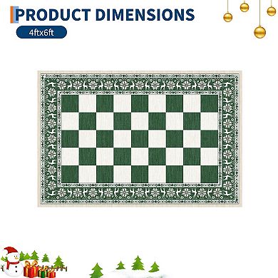 Washable Rug for Christmas Decor, Non Slip Carpet, Checkered Soft Low Pile Christmas Rug for Bedroom