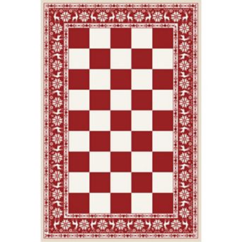 Washable Rug for Christmas Decor, Non Slip Carpet, Checkered Soft Low Pile Christmas Rug for Bedroom