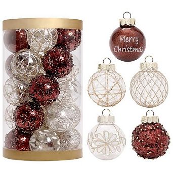 25 pc Shatterproof Christmas Ball Ornaments, 2.36 Inch/6CM Transparent Plastic Hanging Balls