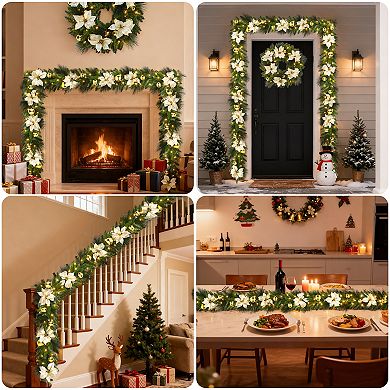 9FT Christmas Garland with Lights - Battery Operated Christmas Garland (Batteries not Included)