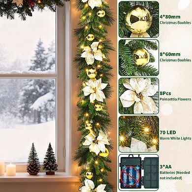 9FT Christmas Garland with Lights - Battery Operated Christmas Garland (Batteries not Included)