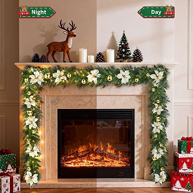 9FT Christmas Garland with Lights - Battery Operated Christmas Garland (Batteries not Included)