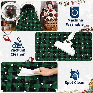 Christmas Rug,Washable Rug for Livingroom Soft Low-Pile Non-Shedding Checkered Print Holiday Carpet