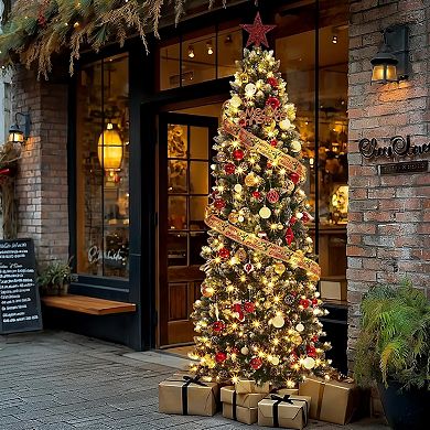 6ft Pre lit Slim Artificial Christmas Tree with 400 Warm White Lights Decor Xmas